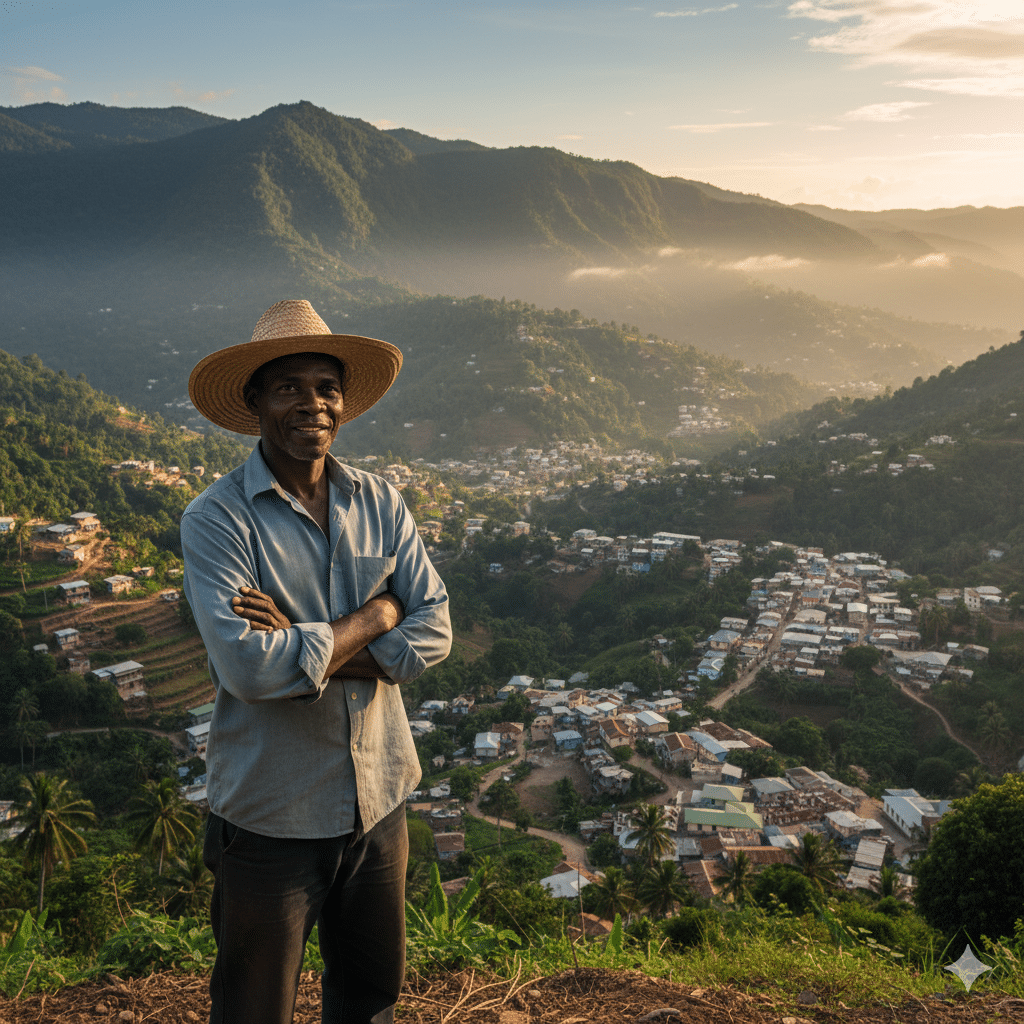 Haitian amn standing on mountain side of haiti